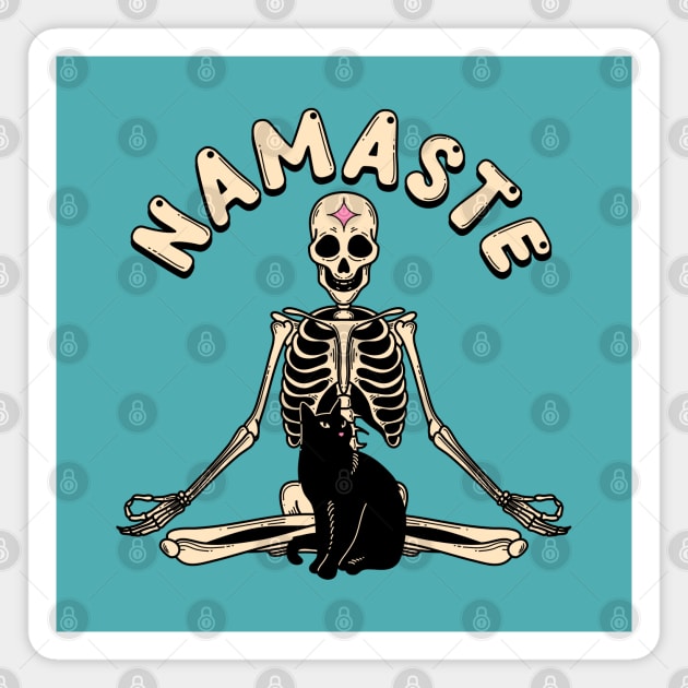 Yoga Namaste Black Cat in blue Magnet by The Charcoal Cat Co.